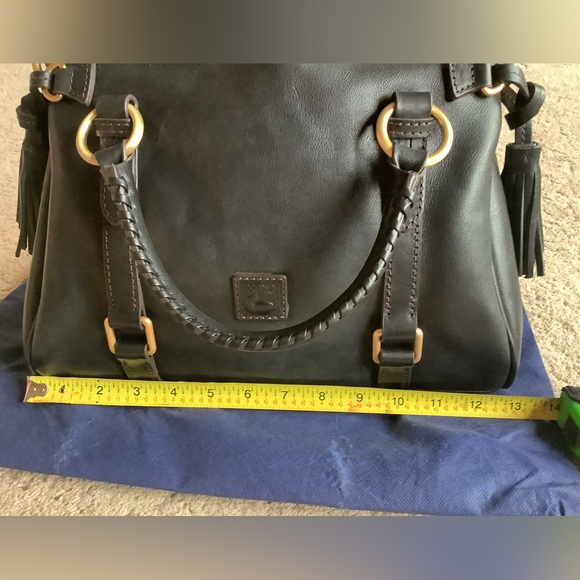 Dooney Bourke All Black Florentine Leather Small Buckle Satchel Bag - Picture 14 of 15